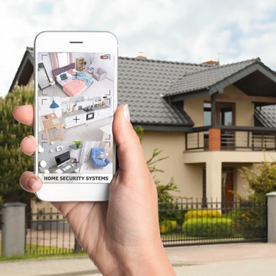 Kalamazoo vivint phone display of cctv live feed in front of a house